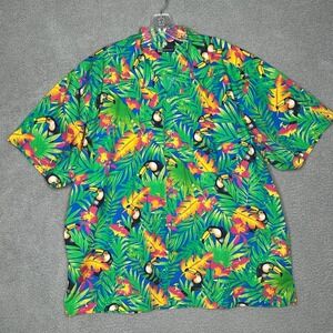 Blue Generation Camp Shirt‎ Mens Size XL Tucan Button Front Tropical Hawaiian